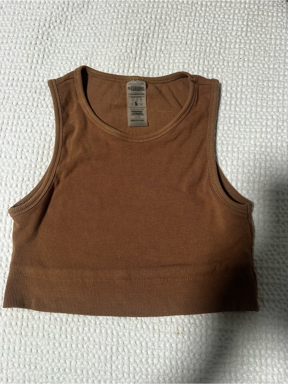 Kittenish Ribbed Crop Tank Top - Caramel Brown